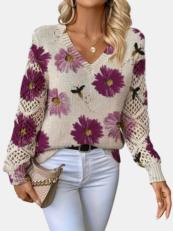 Amira Floral V-Neck Sweater
