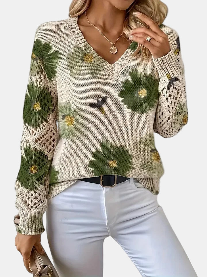 Amira Floral V-Neck Sweater