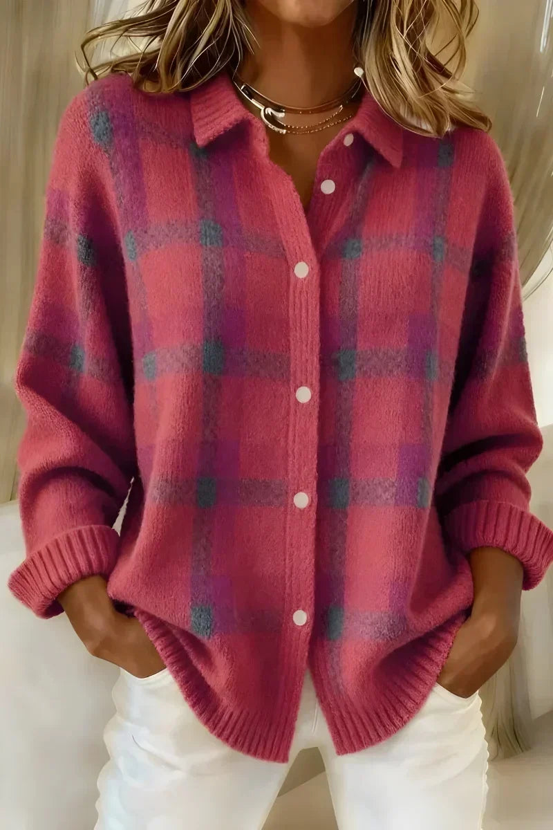 Vivian Collared Plaid Cardigan