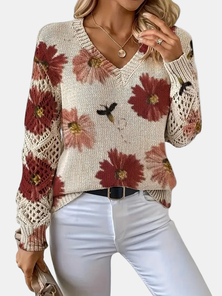 Amira Floral V-Neck Sweater