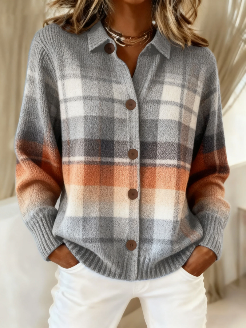 Laverne Warm Ombre Plaid Cardigan