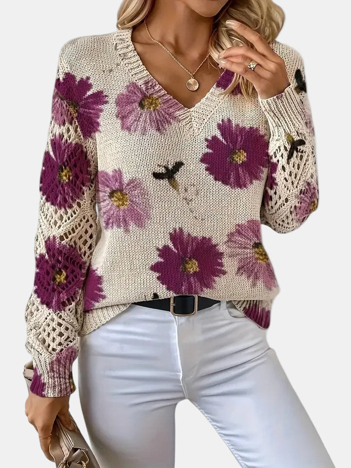 Amira Floral V-Neck Sweater